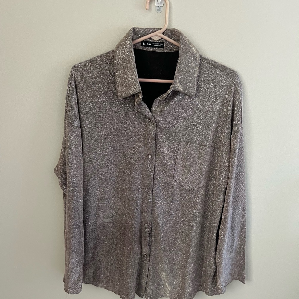 Shein women's Metallic Gray Button-Up Shirt